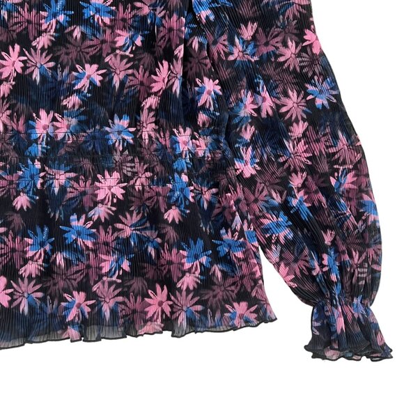 Ganni Floral Pleated Georgette Smock Blouse Purple Size FR 40 US 8-10 M Coquette - Picture 6 of 13